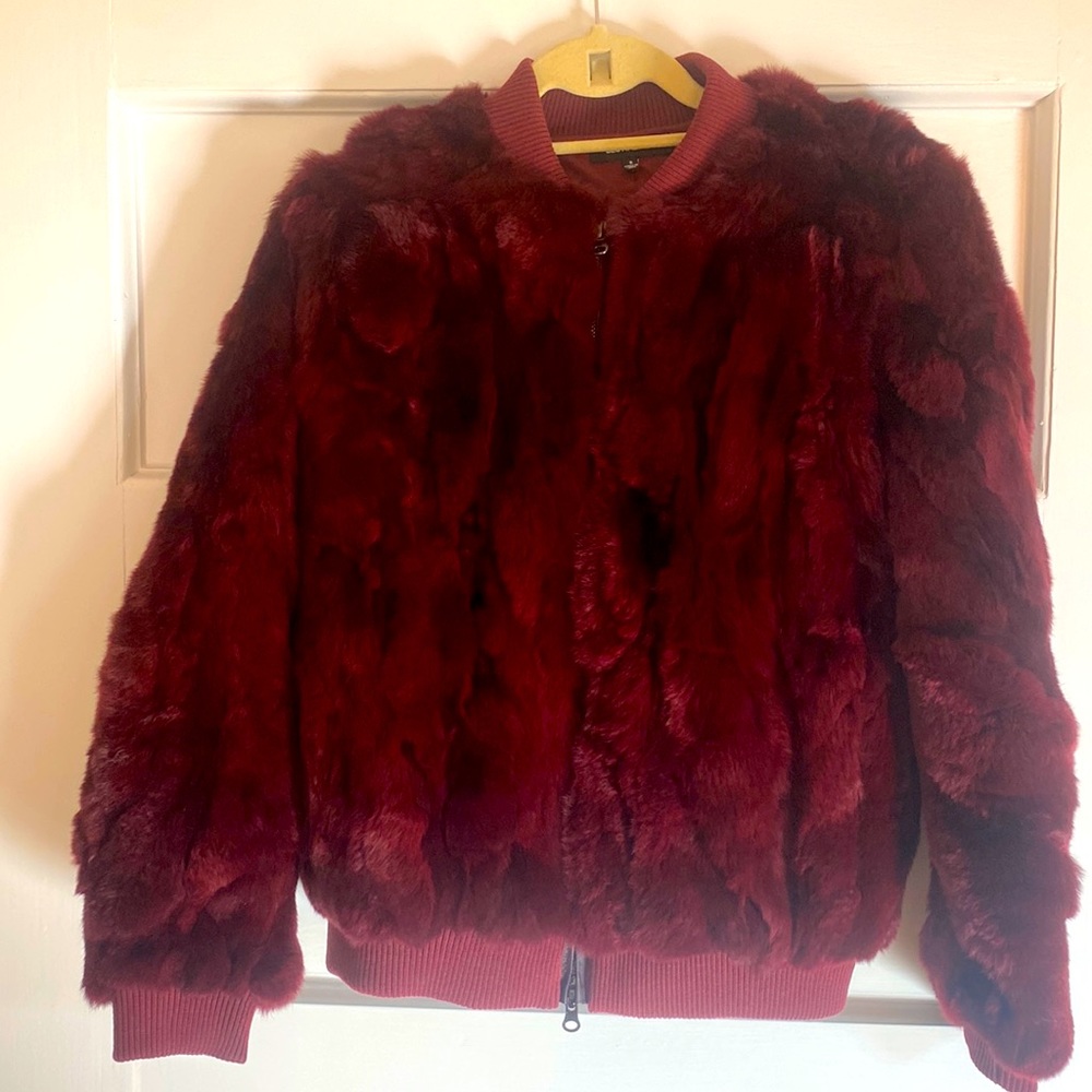 525 America Burgundy fur bomber jacket size S